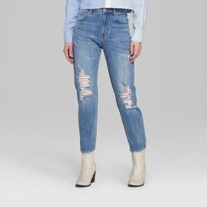 High rise medium wash ripped mom jeans